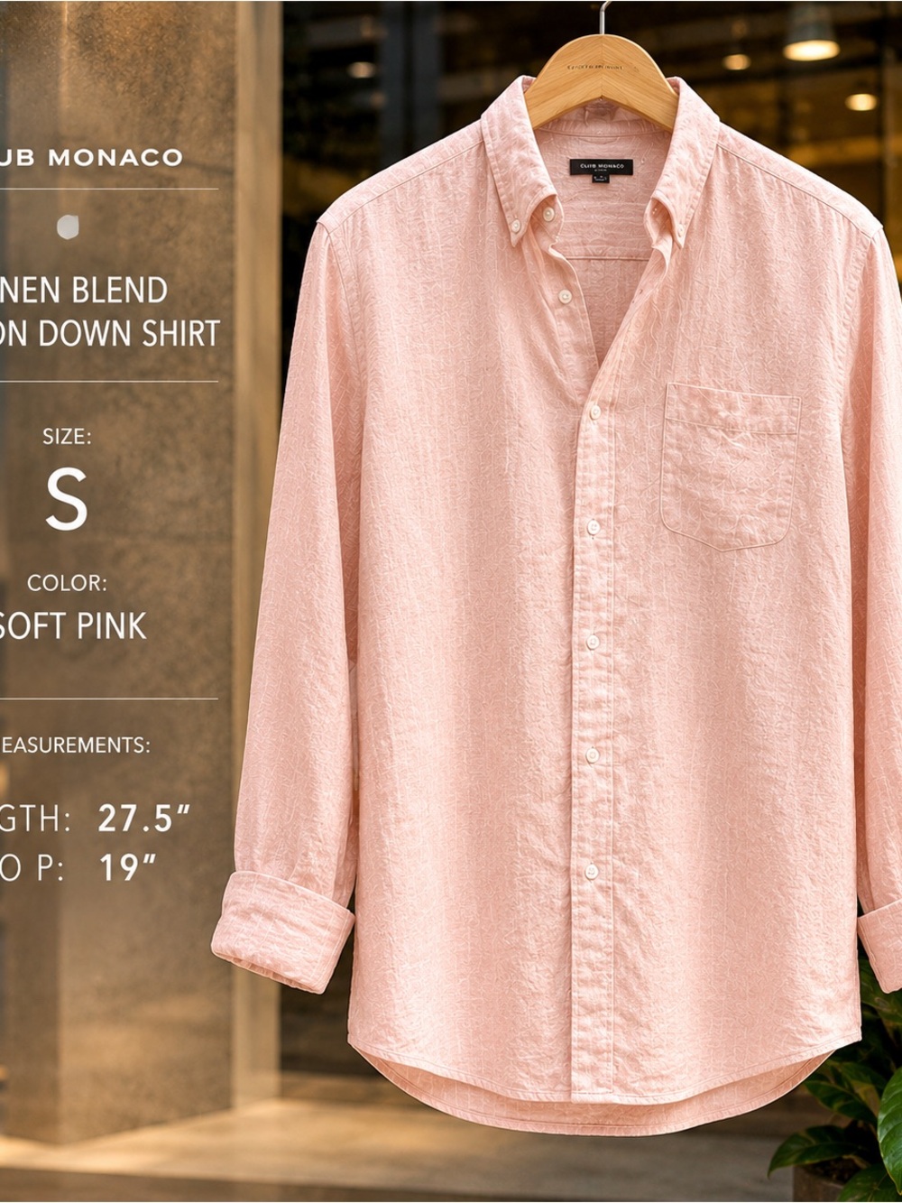 Club Monaco Soft Pink Button-Down Linen-Blend Shirt